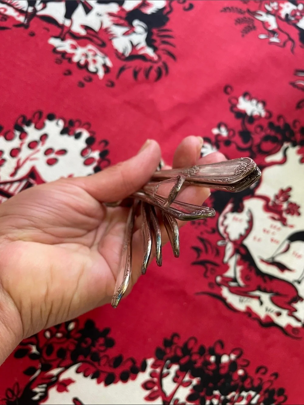 Set of 8 antique William Ro Silver-Tone Dessert Spoons — Classic Floral Handle